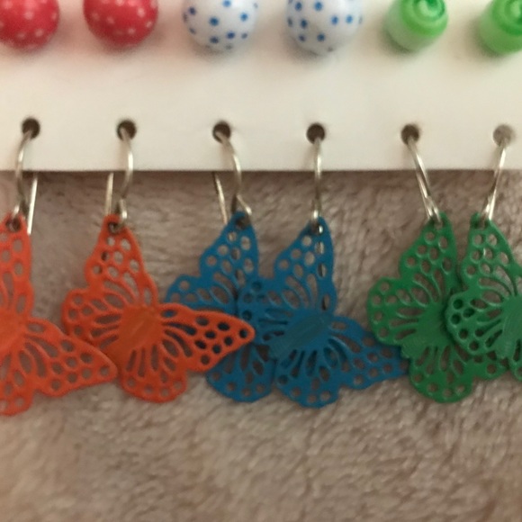 Set of 15 Colorful Butterfly and Ball Earrings - Picture 3 of 3
